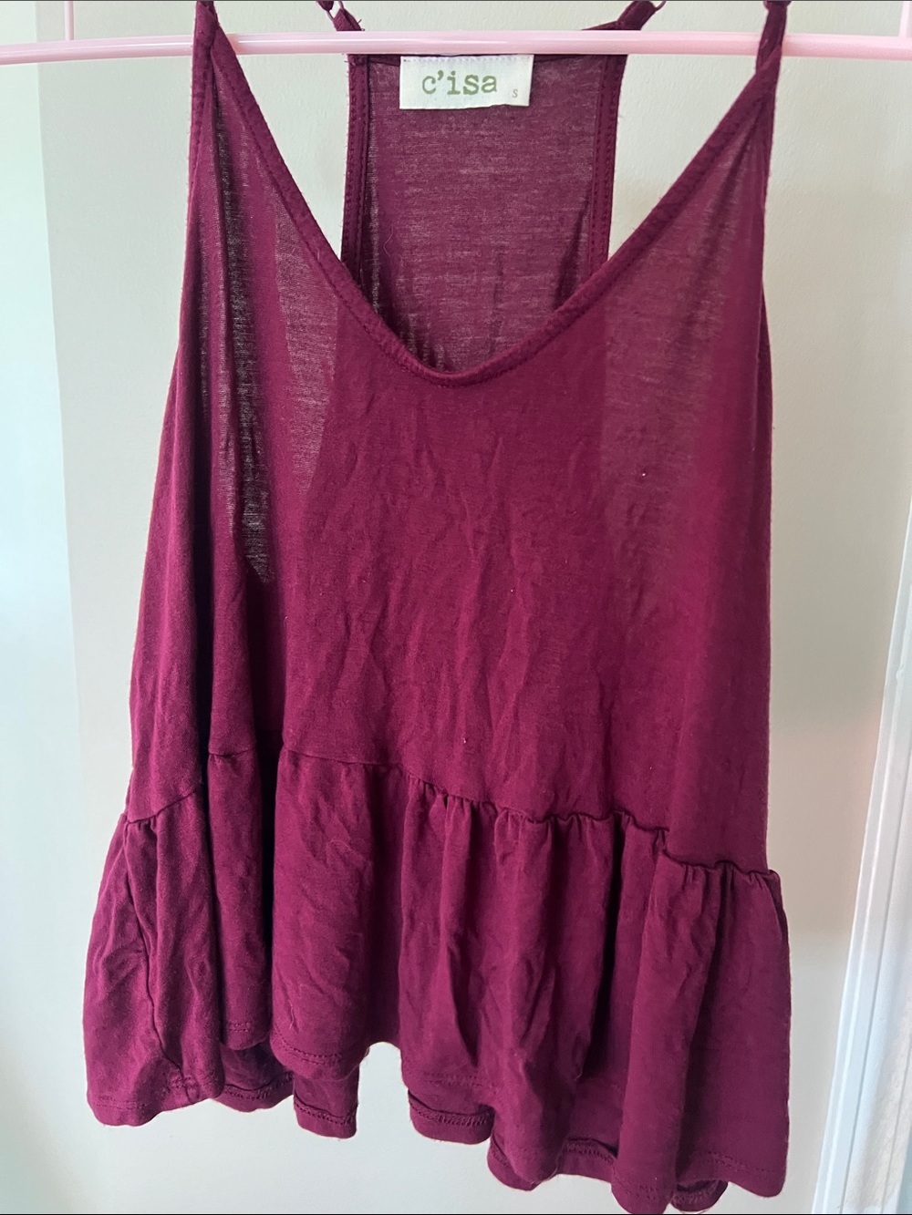 C'isa Women's Ruffled Sleeveless Tank Top — Burgundy